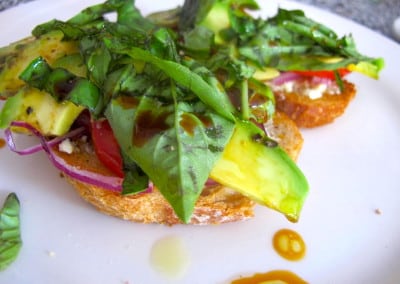 Basil Bruschetta with Avocado & Feta