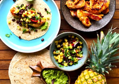 Pineapple & Black Bean Cajun Chicken Wraps