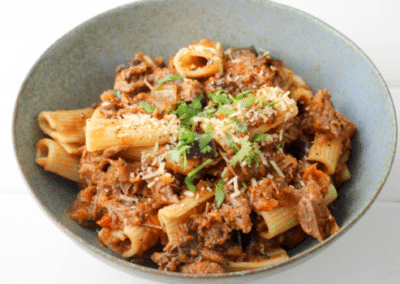 Slow Cooked Beef & Eggplant Ragu with Rigatoni