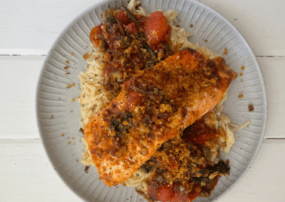 Roasted Tomatoes with Salmon & Risoni